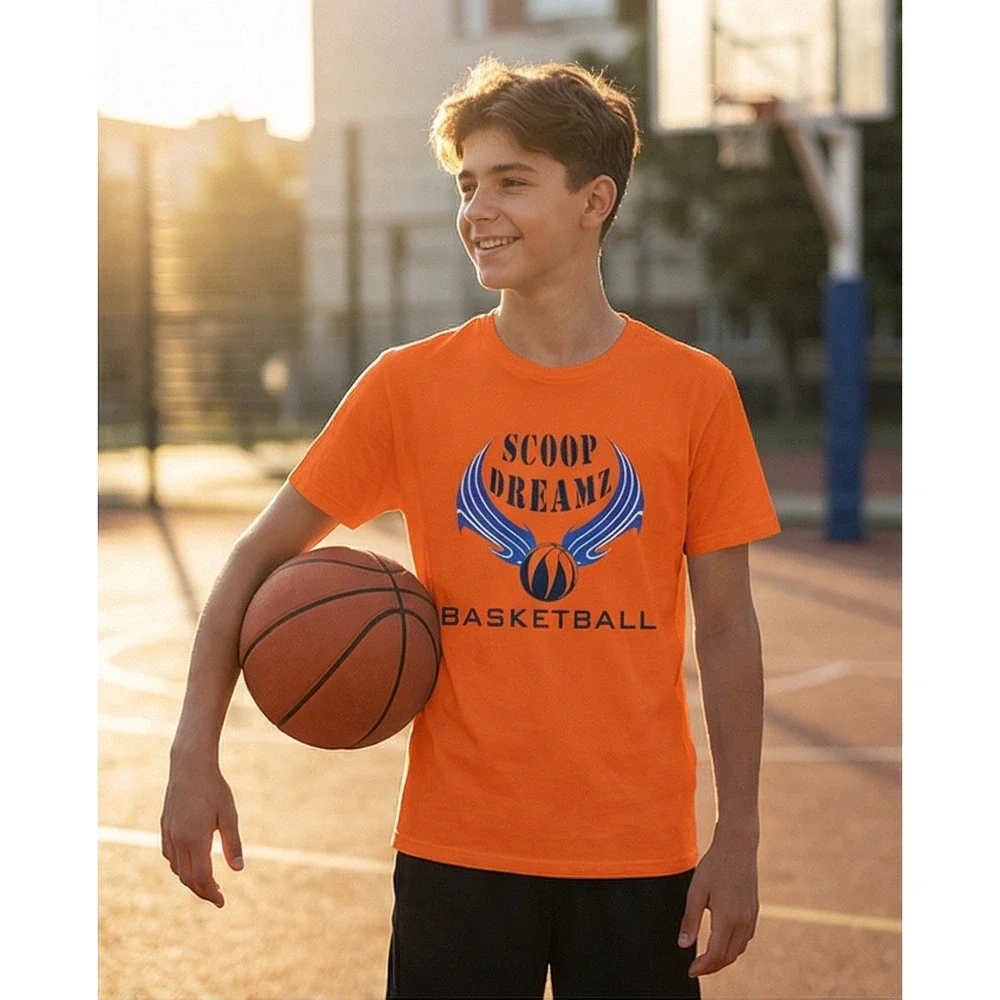 Scoop Dreamz Boys S Orange Basketball T-Shirt Invest In Yourself Graphic